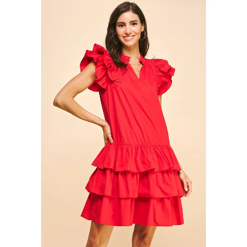 Vivianne Red Ruffle Tiered Mini PINCH Dress Tunics Custom made