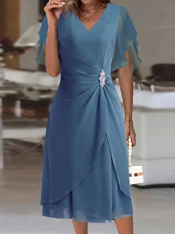 Women's Party Dress Cocktail Dress Wedding Guest Dress Midi Dress Blue Short Sleeve Pure Color Ruffle Summer Spring Fall V Neck Party Office Evening Party Wedding Guest S M L XL 2XL 3XL Tunics Chic elegant Women's Party Dress Cocktail Dress Wedding Guest Dress Midi Dress Blue Short Sleeve Pure Color Ruffle Summer Spring Fall V Neck Party Office Evening Party Wedding Guest S M L XL 2XL 3XL Tunics Chic elegant
