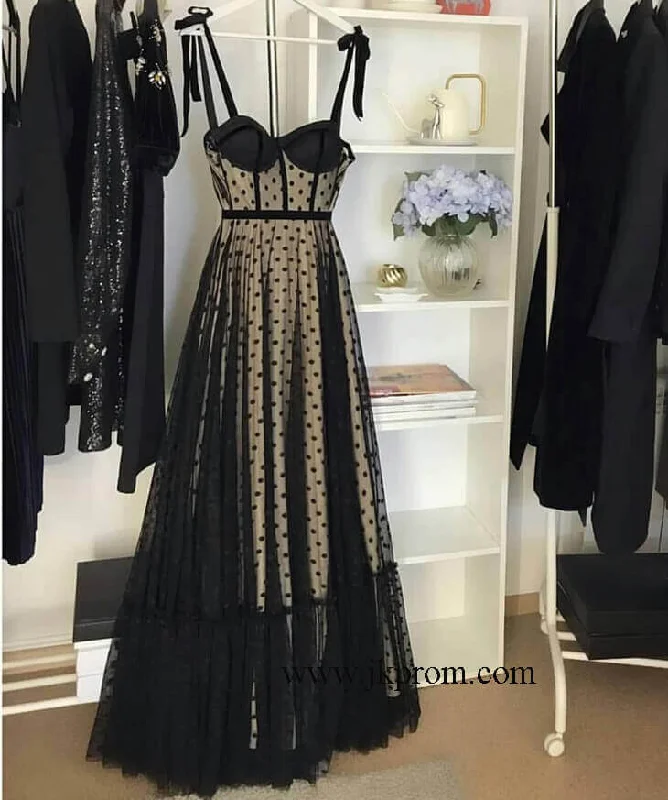 Spaghetti Strap Polka Dot Black and Champagne Prom Dresses,Wedding Party Dress Tunics Versatile functional Spaghetti Strap Polka Dot Black and Champagne Prom Dresses,Wedding Party Dress Tunics Versatile functional