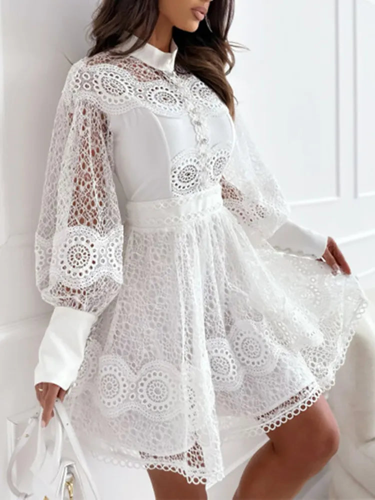 Spring Summer Women Solid O-Neck Mini Dress Loungewear Fashion Hollow Out Lantern Sleeve Ladies Party Dress Streetwear Vestidos Bodycon Fitted Nightout Spring Summer Women Solid O-Neck Mini Dress Loungewear Fashion Hollow Out Lantern Sleeve Ladies Party Dress Streetwear Vestidos Bodycon Fitted Nightout