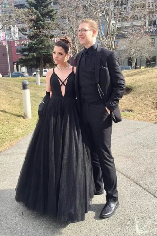 Fashion Spaghetti Straps Black Tulle A Line Prom Dresses Floor Length Evening Party Dresses,Formal Dresses Tunics Stylish modern Fashion Spaghetti Straps Black Tulle A Line Prom Dresses Floor Length Evening Party Dresses,Formal Dresses Tunics Stylish modern