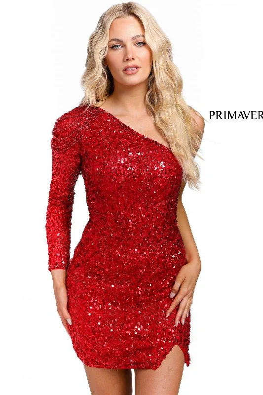 Single Sleeve Sequined Cocktail Dress By Primavera Couture -3853 Tunics Solid Classic Single Sleeve Sequined Cocktail Dress By Primavera Couture -3853 Tunics Solid Classic