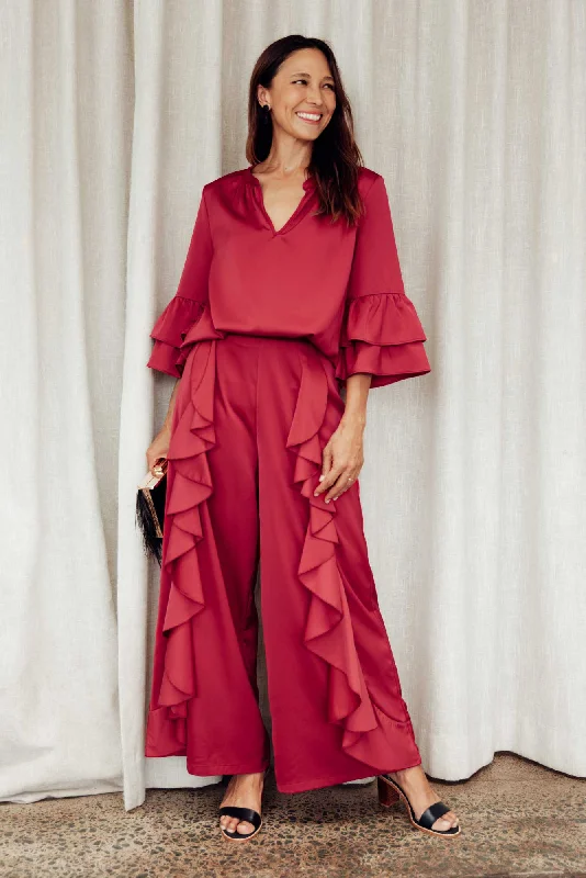Dancer Red Ruffle Pants Casual Skinny Fit Pants