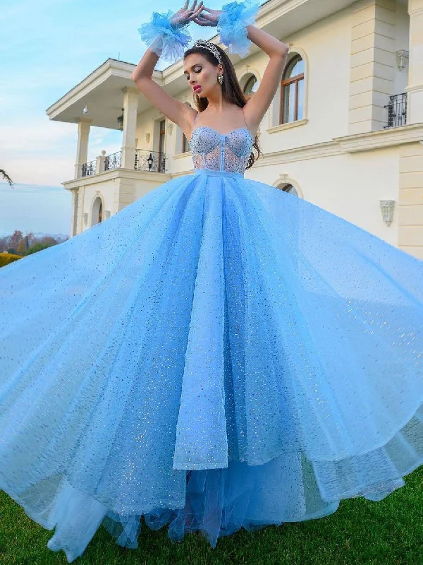 Sparkly Blue sweetheart neck tulle long prom dresses, blue formal party dresses Tunics Luxurious premium Sparkly Blue sweetheart neck tulle long prom dresses, blue formal party dresses Tunics Luxurious premium