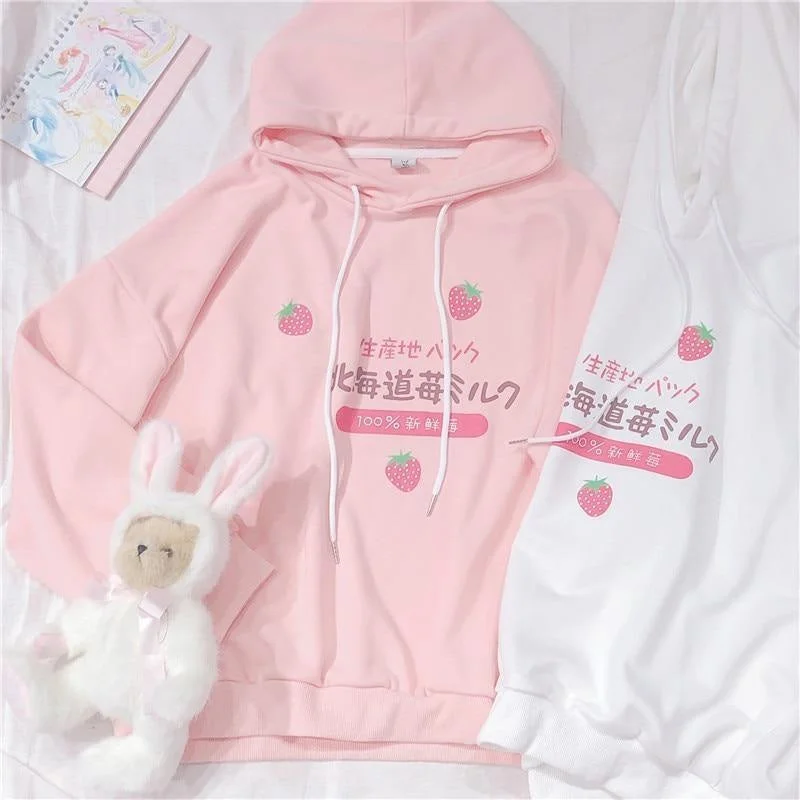 Japanese Strawberry Hoodie Hoodie with Button Classic Timeless