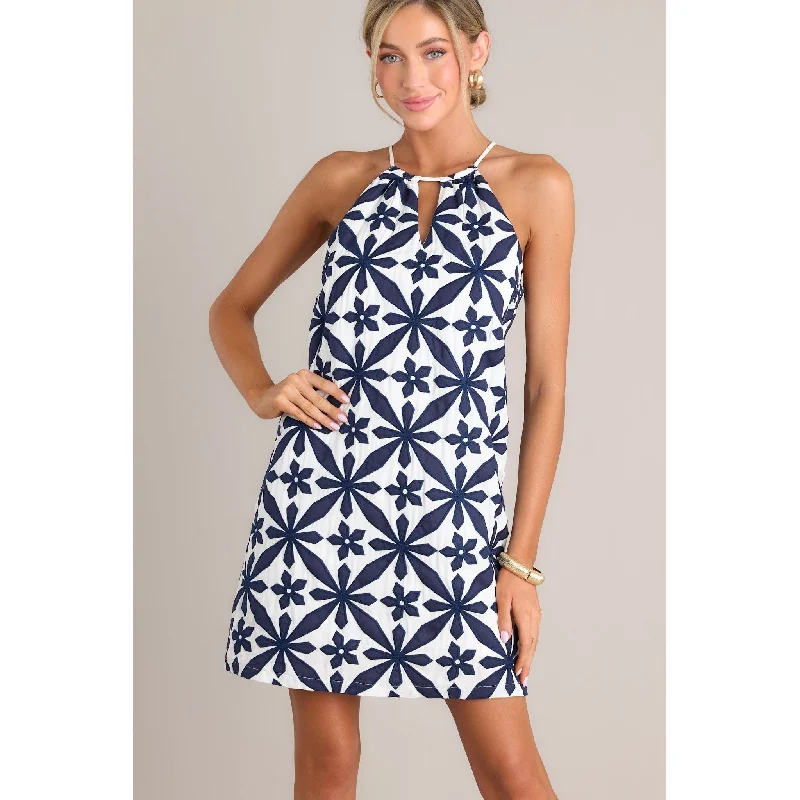 Mickie Embroidered Halter Skies are Blue Dress-SALE Turtleneck Neckline Stylish