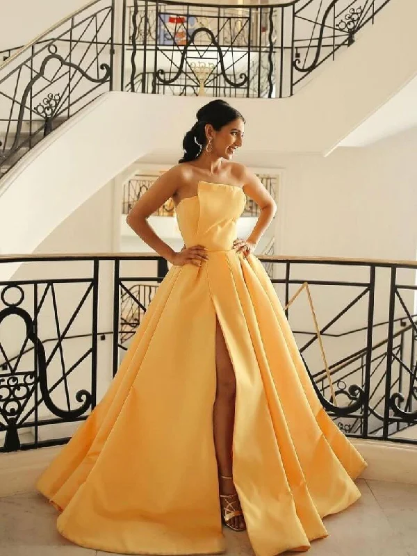 Backless Long Yellow Prom Dress,A line Satin Formal Party Dresses Tunics Sophisticated sleek Backless Long Yellow Prom Dress,A line Satin Formal Party Dresses Tunics Sophisticated sleek