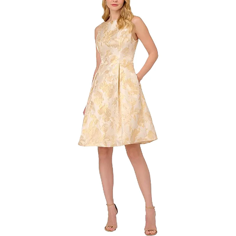 Womens Metallic Floral Print Cocktail And Party Dress Bodycon Fitted Nightout