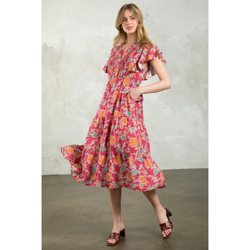 Sherri Flutter Sleeve Tiered Print THML Dress Tunics Summer linen