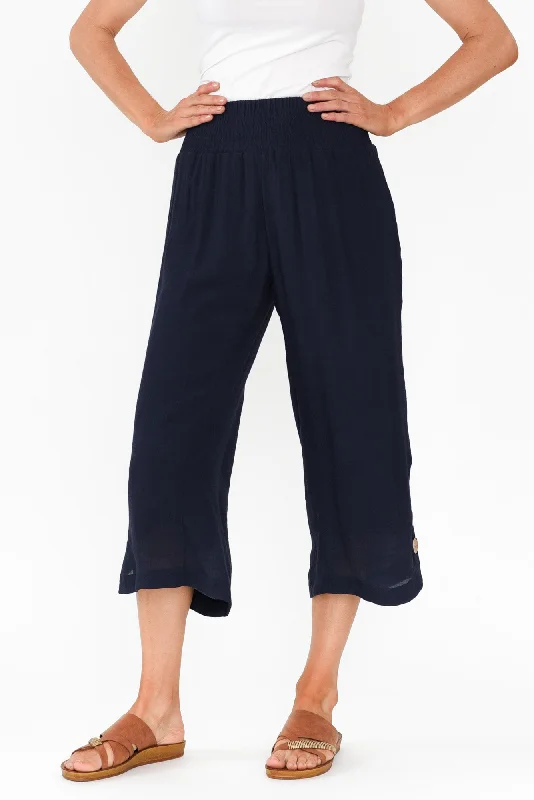Lettie Navy Button Pants Fashionable Tapered Leg Pants