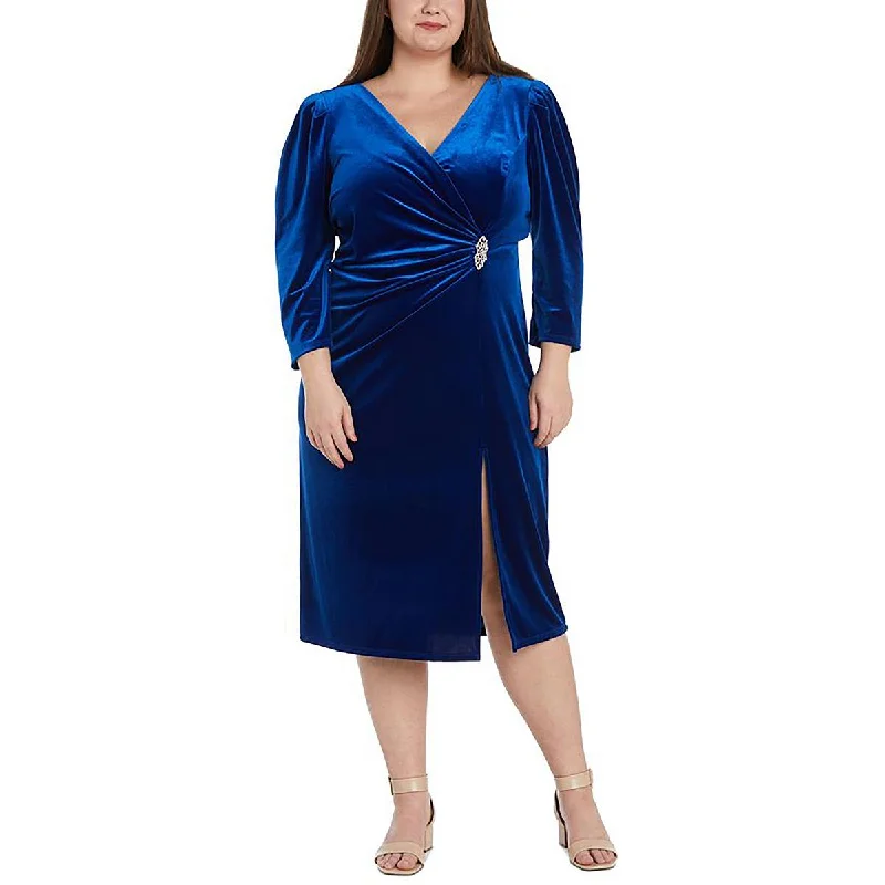 Plus Womens Velvet V-Neck Cocktail And Party Dress Tunics Lace romantic