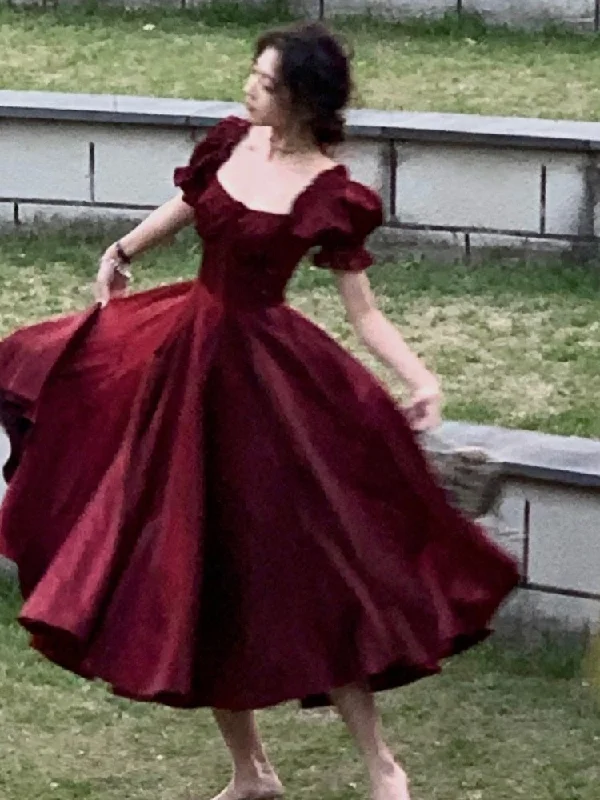 French Vintage Burgundy Evening Party Dress Women Summer Elegant Romantic Prom Vestidos Korean A-line Graduation Dresses Tunics Vintage classic French Vintage Burgundy Evening Party Dress Women Summer Elegant Romantic Prom Vestidos Korean A-line Graduation Dresses Tunics Vintage classic