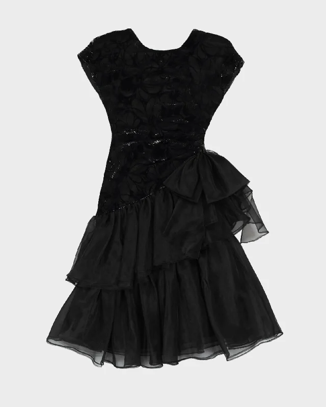 1990s Black And Silver Party Dress - XS Cowl Neckline Elegant