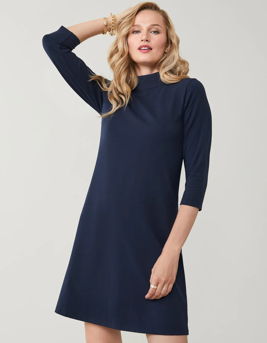 Naomi Mock-Neck Dress Slate Blue Tunics Recommended stylist