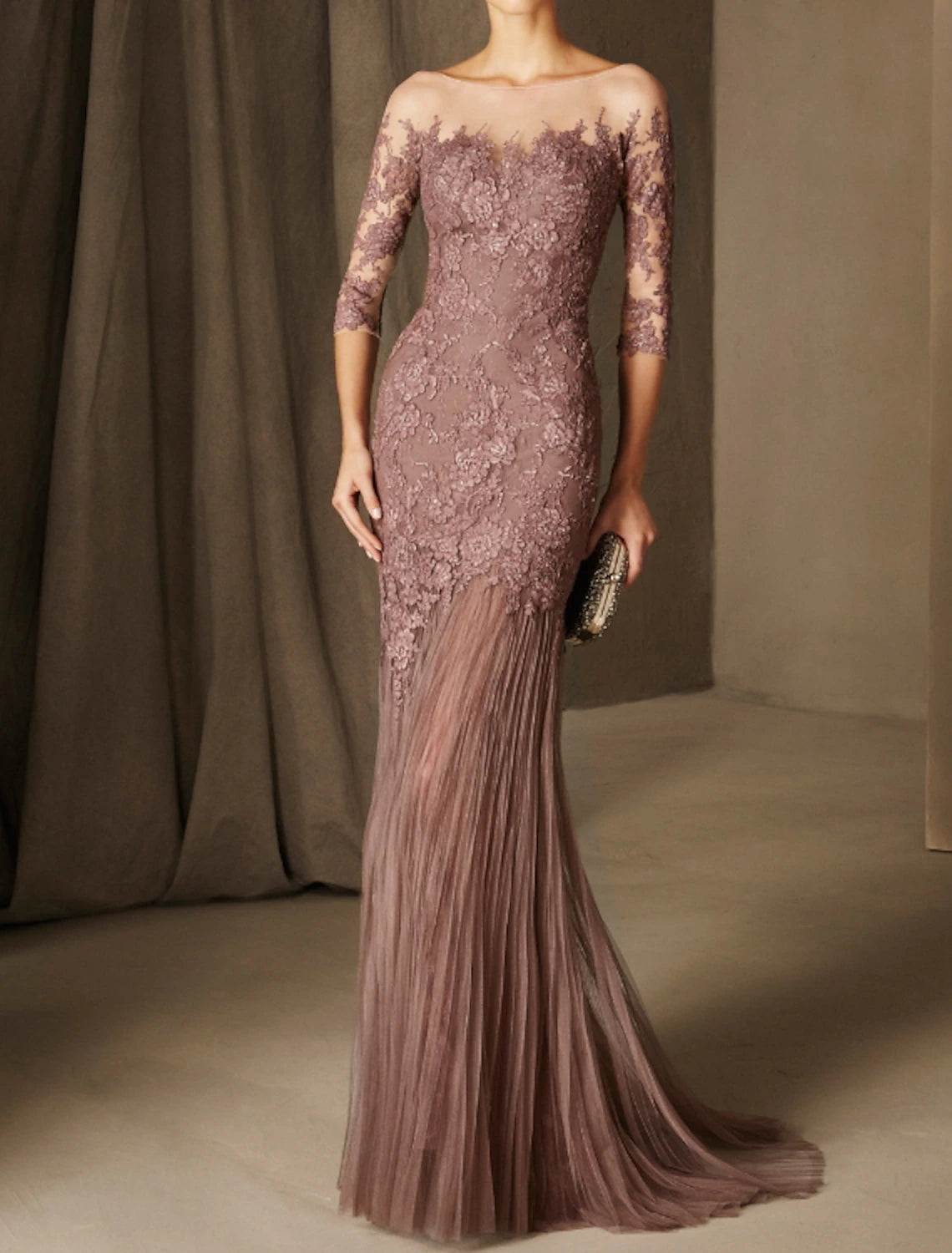 Mermaid Party Dress Elegant Floral Engagement Formal Evening Dress Illusion Neck 3/4 Length Sleeve Sweep / Brush Train Chiffon with Lace Insert Tunics Yoga stretchy Mermaid Party Dress Elegant Floral Engagement Formal Evening Dress Illusion Neck 3/4 Length Sleeve Sweep / Brush Train Chiffon with Lace Insert Tunics Yoga stretchy