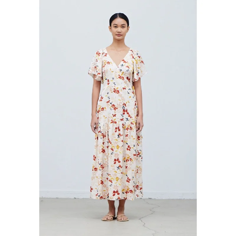 Alexis Floral Printed Wrap Grade and Gather Dress Boat Neckline Classic