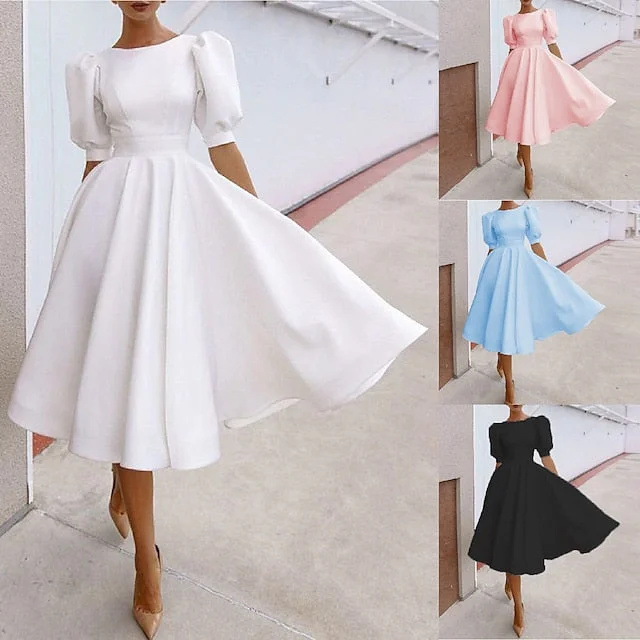 Women's Party Dress Casual Dress Swing Dress Midi Dress Black White Pink Short Sleeve Pure Color Backless Summer Spring Crew Neck Party Party Birthday Spring Dress S M L XL 2XL Tunics Stylish modern Women's Party Dress Casual Dress Swing Dress Midi Dress Black White Pink Short Sleeve Pure Color Backless Summer Spring Crew Neck Party Party Birthday Spring Dress S M L XL 2XL Tunics Stylish modern