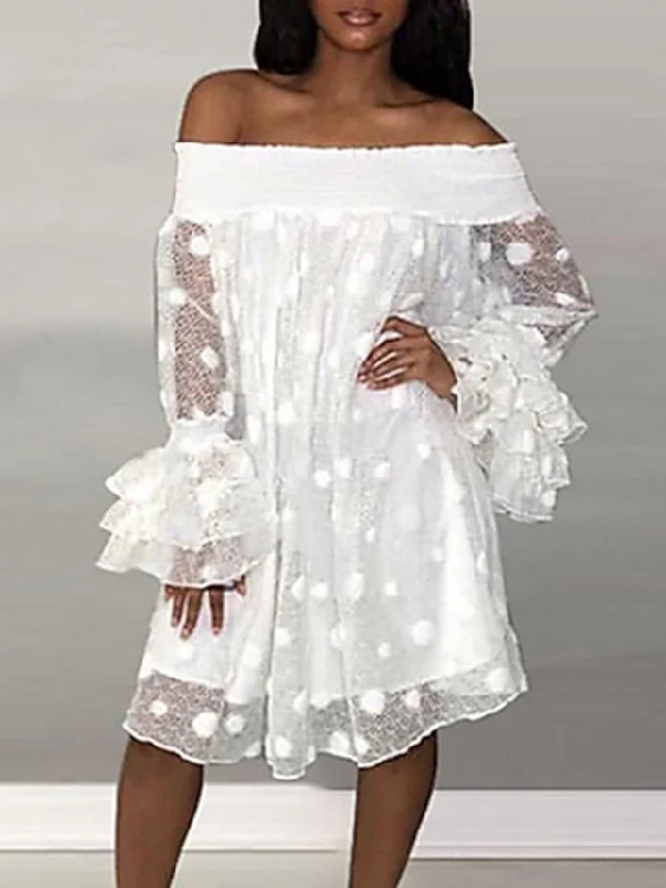 Women's Party Dress Lace Dress Cocktail Dress Knee Length Dress White Long Sleeve Polka Dot Mesh Summer Spring Fall Off Shoulder Hot Party Winter Dress Birthday Loose Fit S M L XL XXL 3XL Tunics Versatile functional Women's Party Dress Lace Dress Cocktail Dress Knee Length Dress White Long Sleeve Polka Dot Mesh Summer Spring Fall Off Shoulder Hot Party Winter Dress Birthday Loose Fit S M L XL XXL 3XL Tunics Versatile functional
