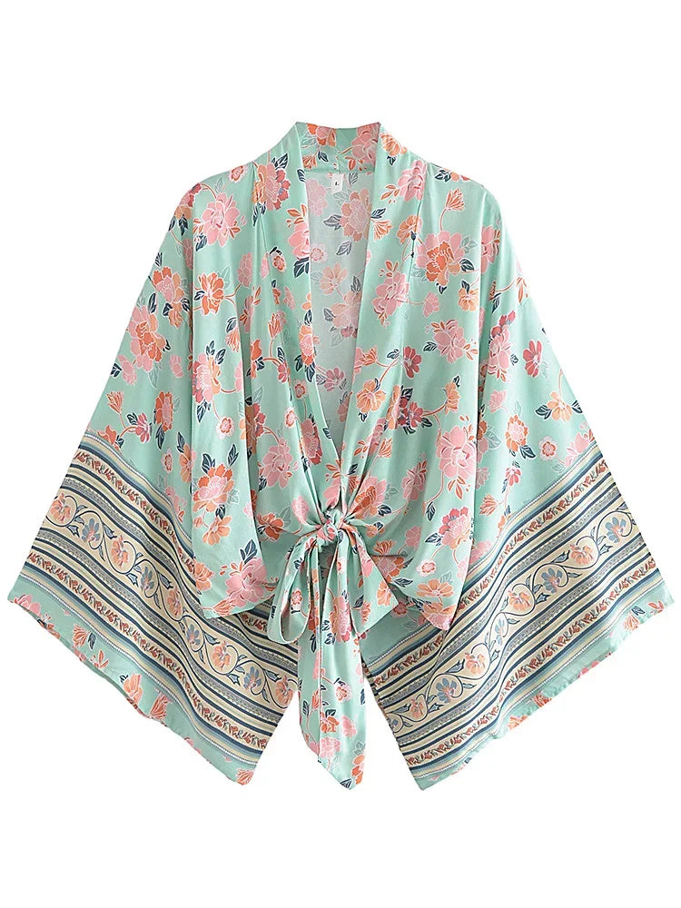 Mint to Be Boho Floral Print Crop Top Terry Blend Velvet Blend Canvas Blend