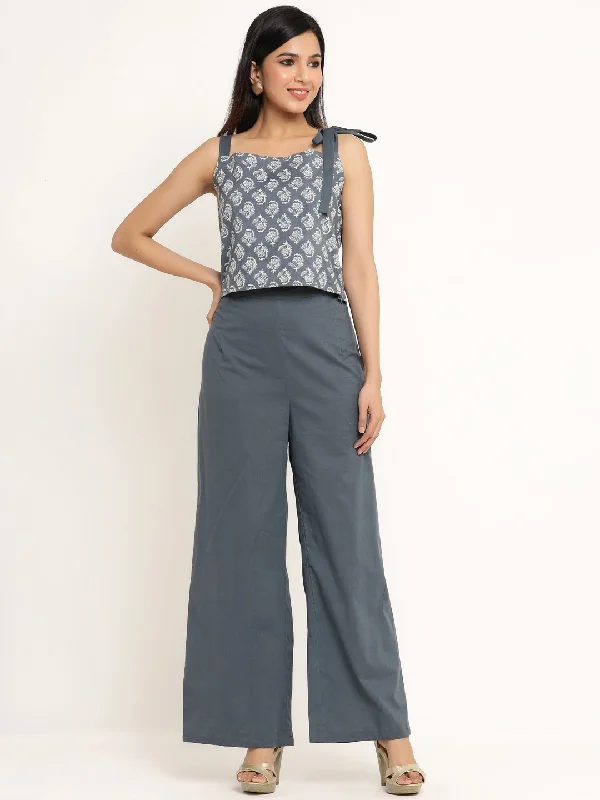 Women's Printed Cotton Crop Top with Palazzo Pants by Kipek (2 Pc Set) Jersey Fabric Tulle Fabric Batik Fabric