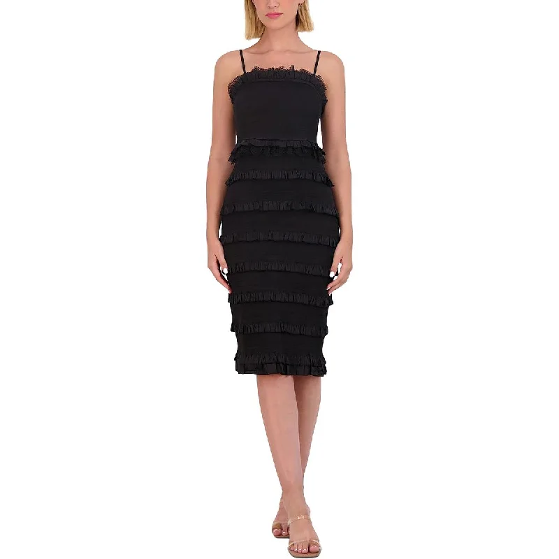Petites Womens Lace Trim Ruffle Cocktail And Party Dress Tunics Cozy soft