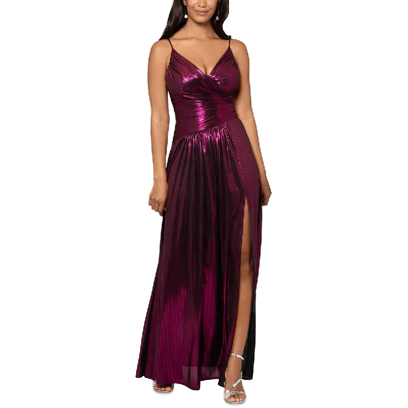 Womens Metallic Long Cocktail and Party Dress Boat Neckline Classic