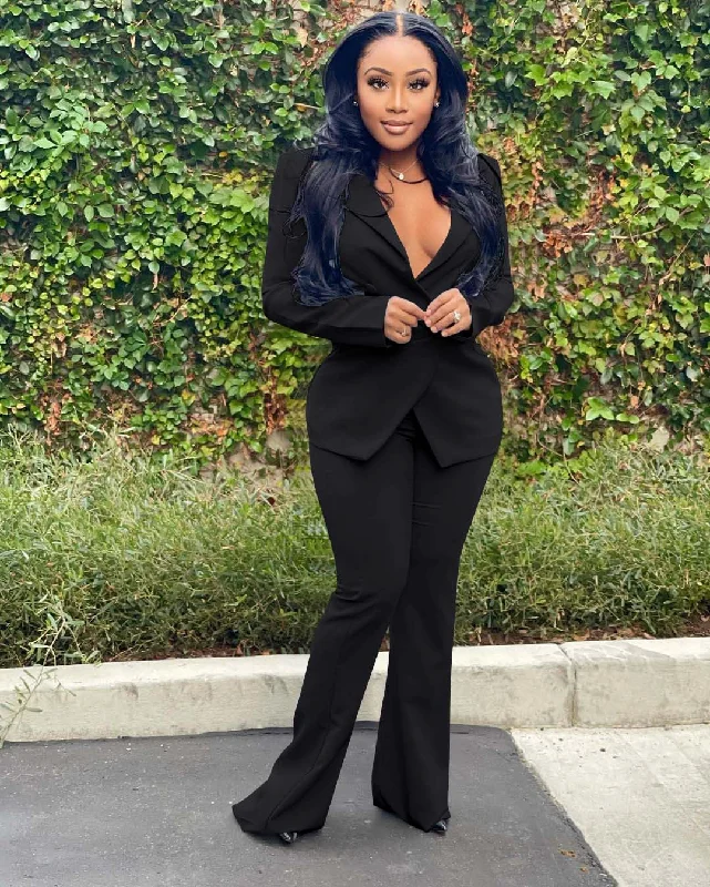 Women Fashion Casual Elegant Solid Color Long Sleeve Blazer And Pants Work Set Formal Dress Pants