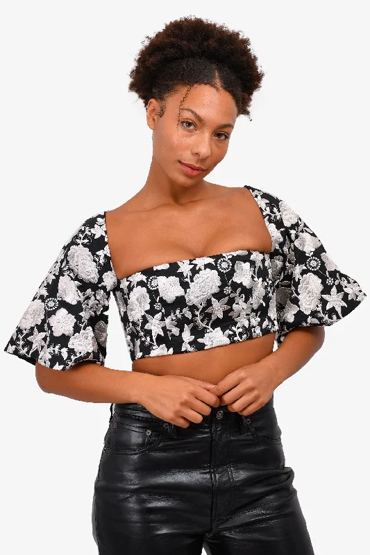 Alexis Black/White Floral Print Corset Crop Top Size M Casual Formal Business