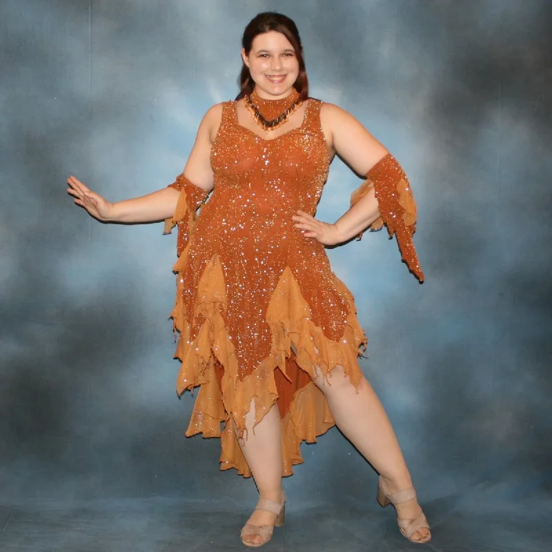 Bronze Latin Dress-Amber Tunics Satin smooth