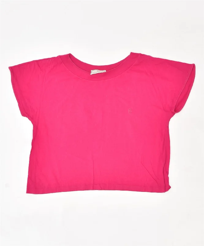 CONTE OF FLORENCE Womens Crop Top IT 44 Medium Pink Cotton Zippered Front Buttoned Front Snap Front CONTE OF FLORENCE Womens Crop Top IT 44 Medium Pink Cotton Zippered Front Buttoned Front Snap Front