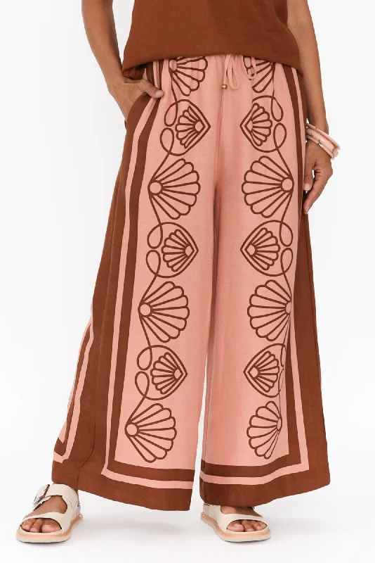 Aphrodite Chocolate Seashell Linen Pants High-Waist Jogger Pants