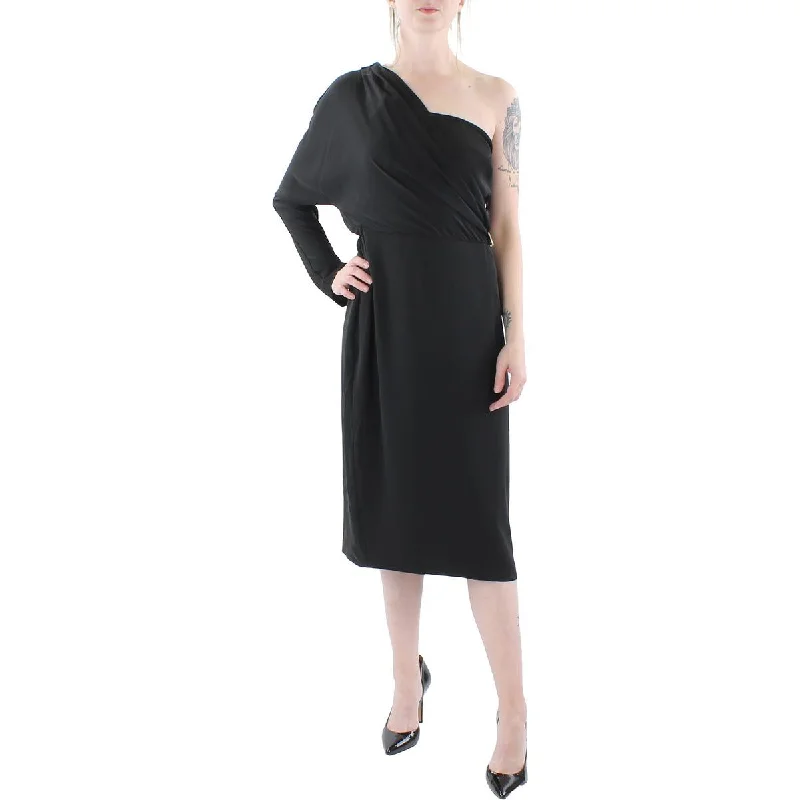 Womens One Shoulder Knee-Length Cocktail and Party Dress Square Neckline Feminine