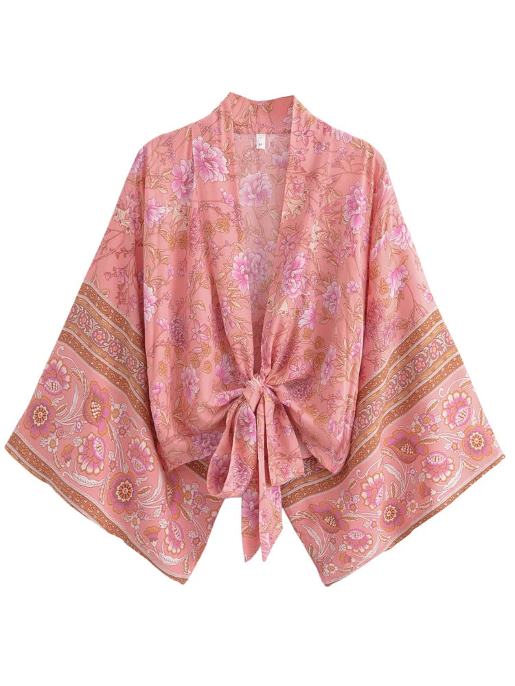Passionate Bloom Boho Floral Print Crop Top Wool Fabric Cashmere Fabric Tweed Fabric