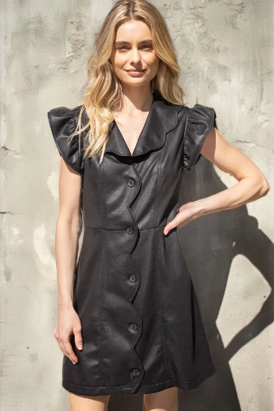 Bryn Leather Scalloped VOY Dress Tunics Luxurious high-end