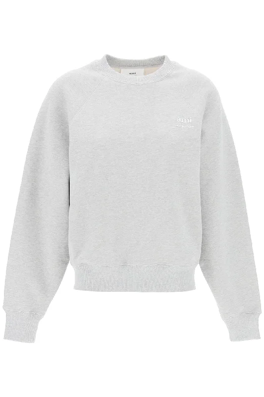 organic cotton crewneck sweatshirt USW024 747 GRIS CENDRE CHINE Hoodie with Hem Lace Feminine Delicate organic cotton crewneck sweatshirt USW024 747 GRIS CENDRE CHINE Hoodie with Hem Lace Feminine Delicate