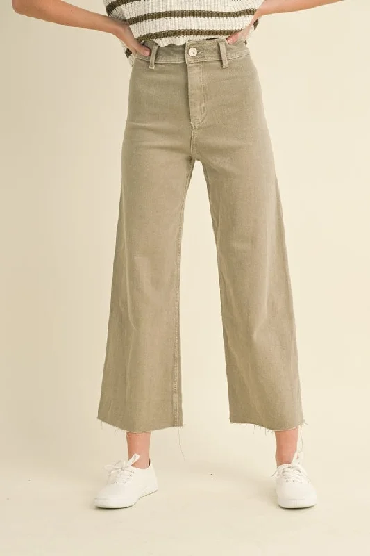 Miou Muse Straight Wide Leg Denim Pants in Stone Classic Bootcut Trousers
