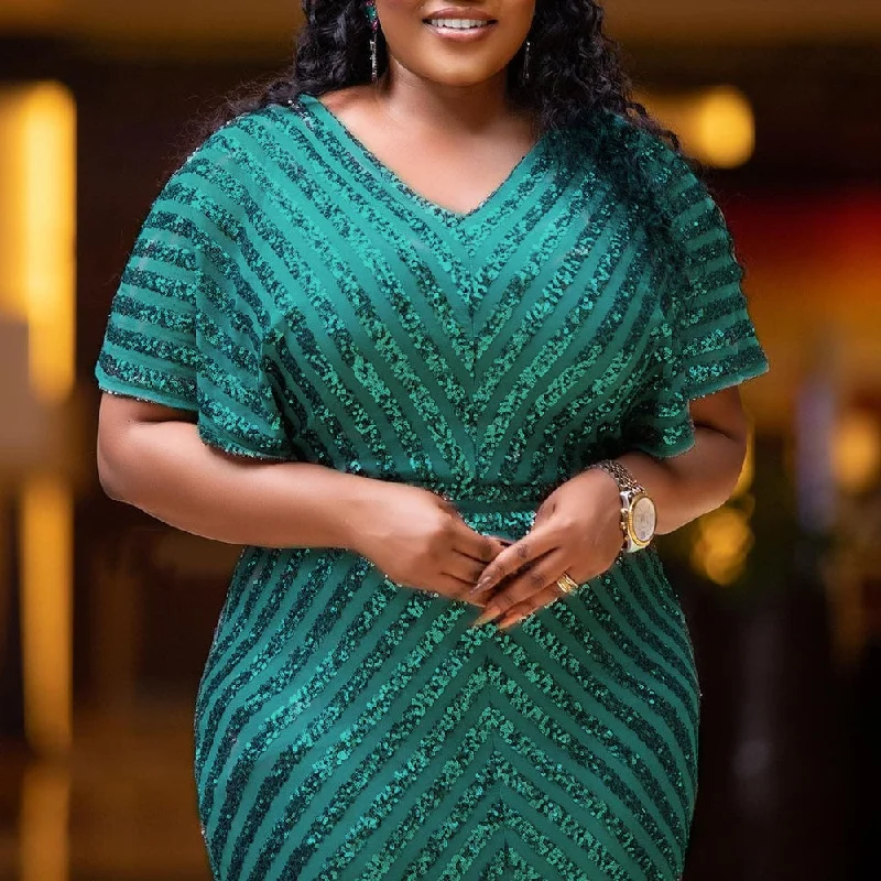 Plus Size Green Evening Party Dress For Women 3XL Elegant Wedding Formal Clothing Simple Design Sequin Long Dresses Large Sizes Tunics Business professional Plus Size Green Evening Party Dress For Women 3XL Elegant Wedding Formal Clothing Simple Design Sequin Long Dresses Large Sizes Tunics Business professional