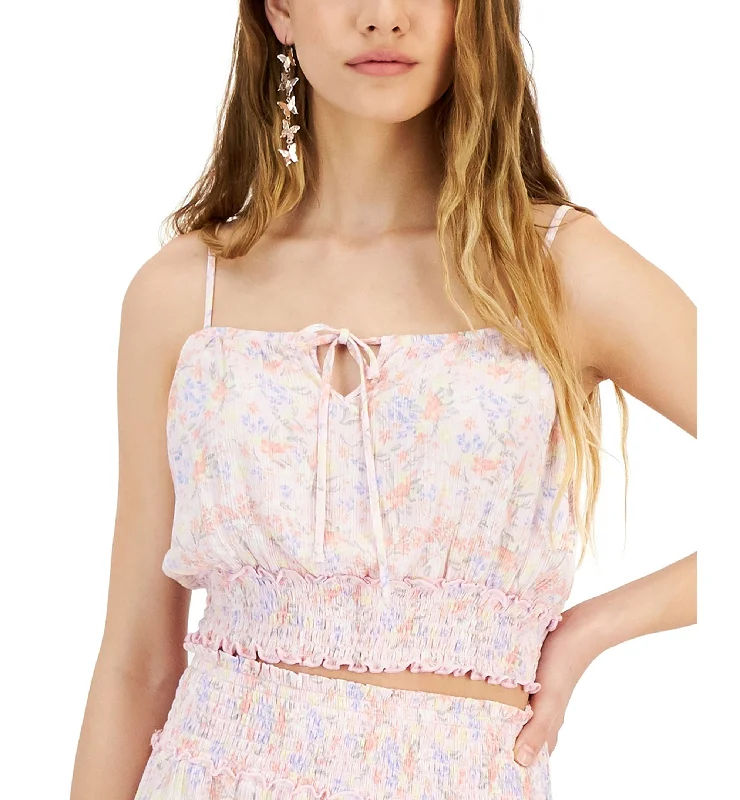 Juniors' Smocked Crop Top Wool Fabric Cashmere Fabric Tweed Fabric