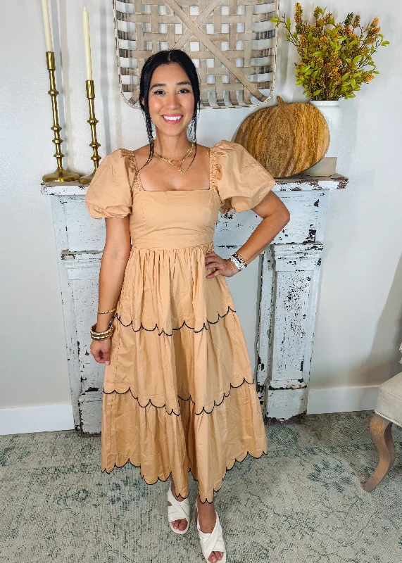 Tan & Black Scalloped Dress Tunics Essential wardrobe