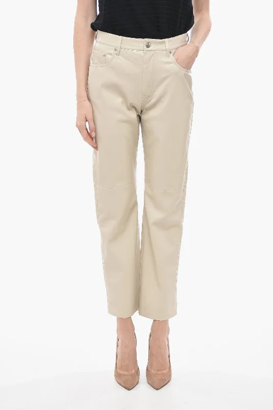 Nanushka Faux Leather VINNI 5-Pockets Pants with Silver Button Comfortable Denim Leggings