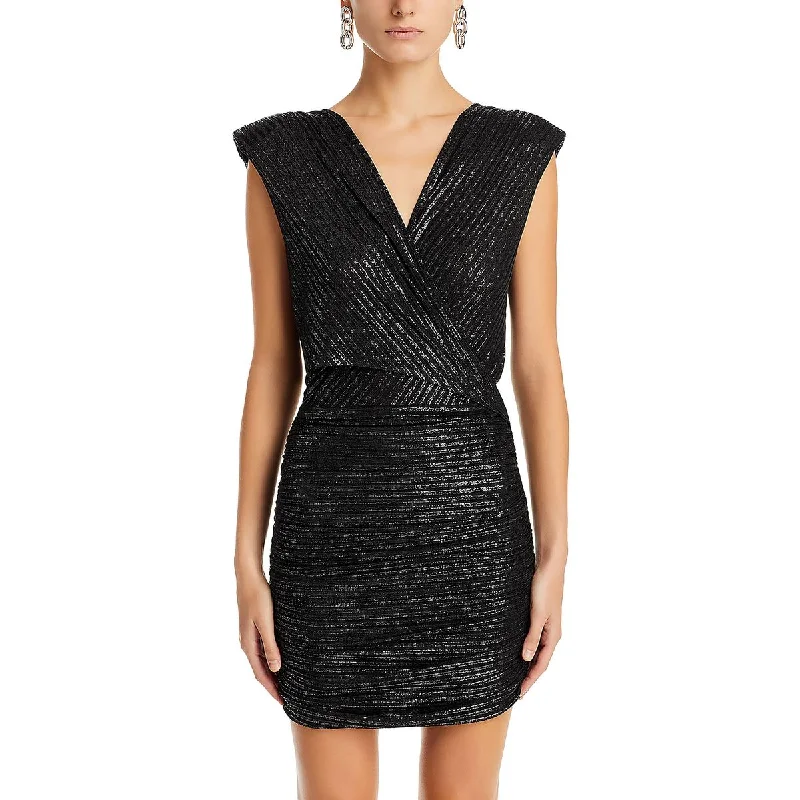Alma Womens Metallic Mini Cocktail And Party Dress Tunics Fleece cozy