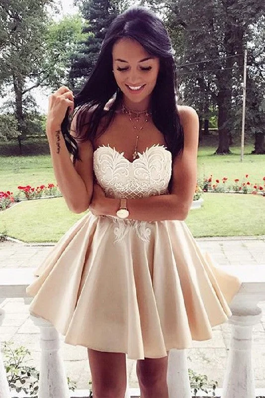Sweetheart Strapless Sleeveless Appliques Mid Back Homecoming Dress,Party Dresses Tunics Running lightweight Sweetheart Strapless Sleeveless Appliques Mid Back Homecoming Dress,Party Dresses Tunics Running lightweight
