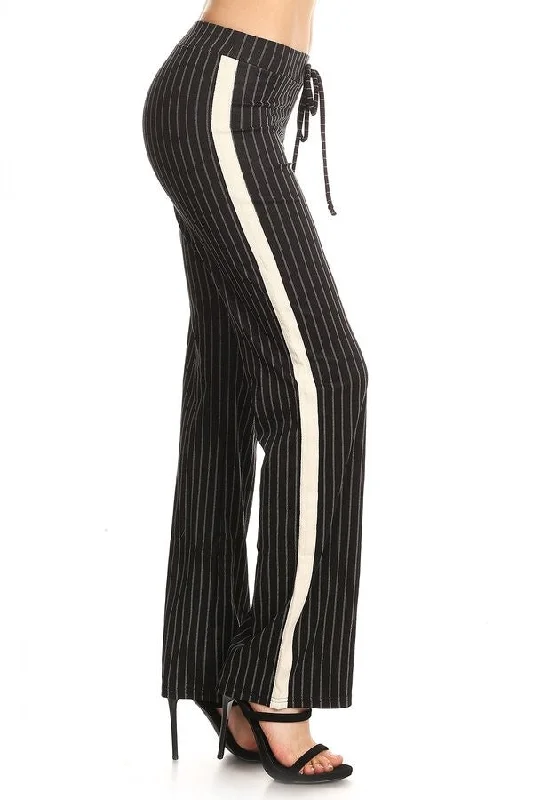 Contemporary Striped Ponte Palazzo Pants Chic Faux Leather Pants