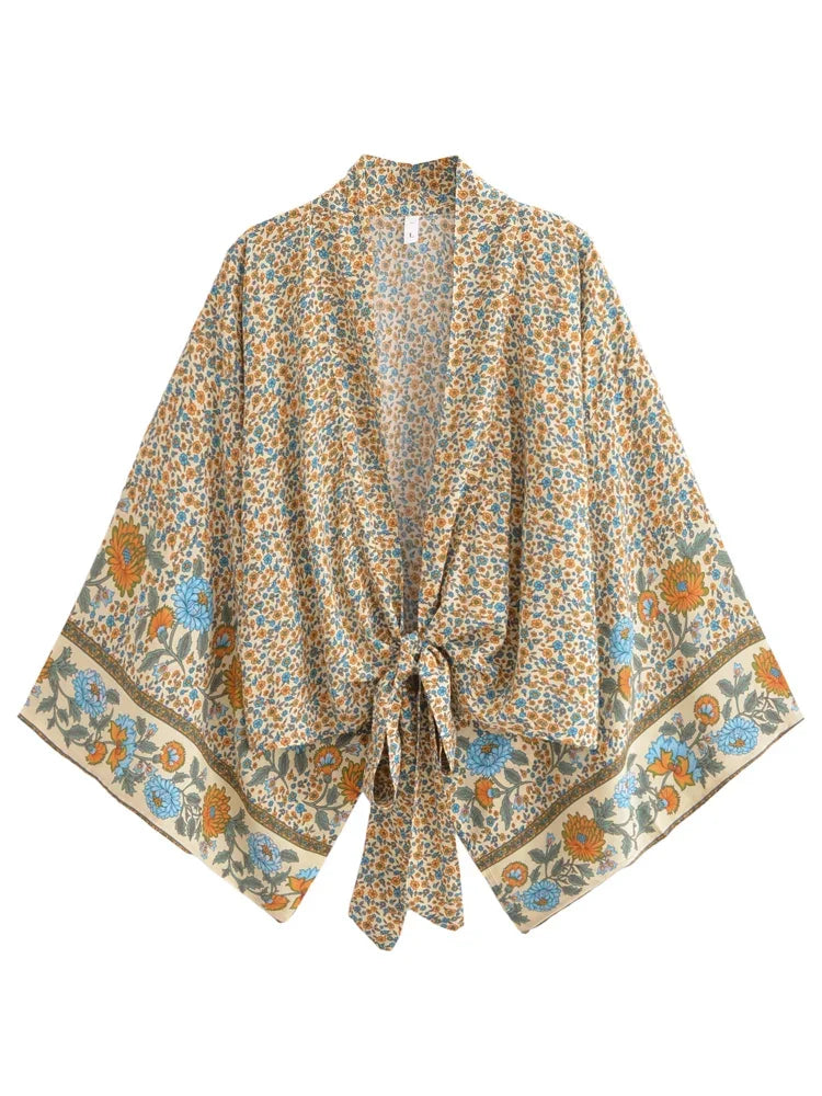 Jasmine Blossom Boho Floral Print Crop Top Print Jacquard Patchwork