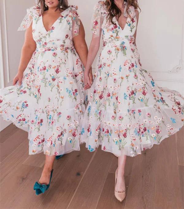 A-Line/Princess V-Neck Short Sleeves Floral Formal Party Dresses With Flowers Tunics Seasonal trendy A-Line/Princess V-Neck Short Sleeves Floral Formal Party Dresses With Flowers Tunics Seasonal trendy