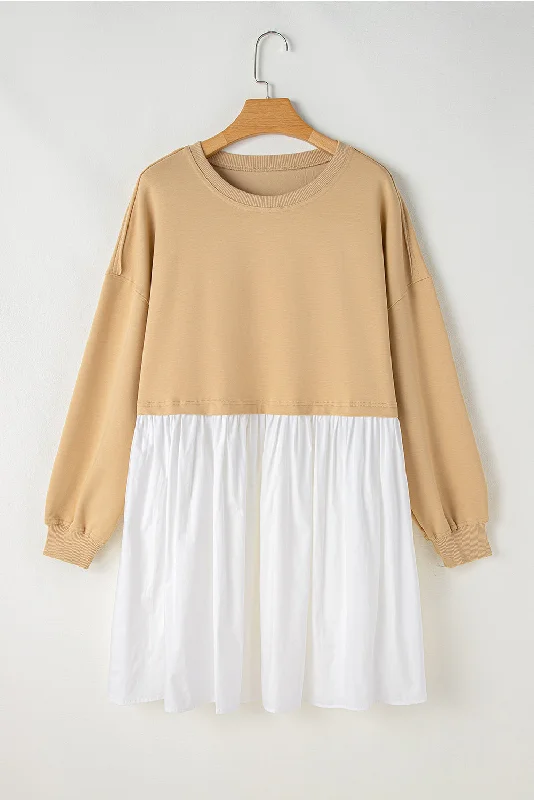 Apricot Color Block Ruffled Dress Tunics Seasonal trendy