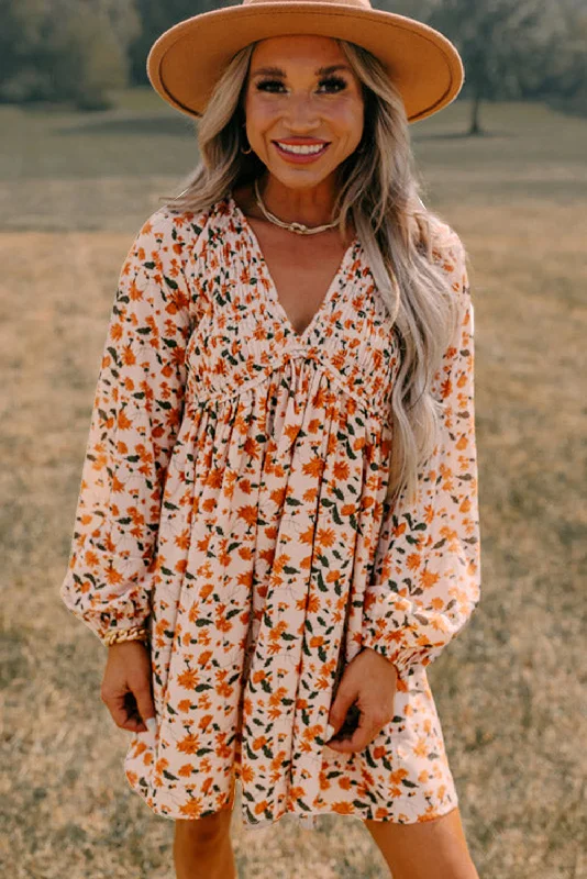 Floral V Neck Bubble Sleeve Babydoll Dress Tunics Prom sequined