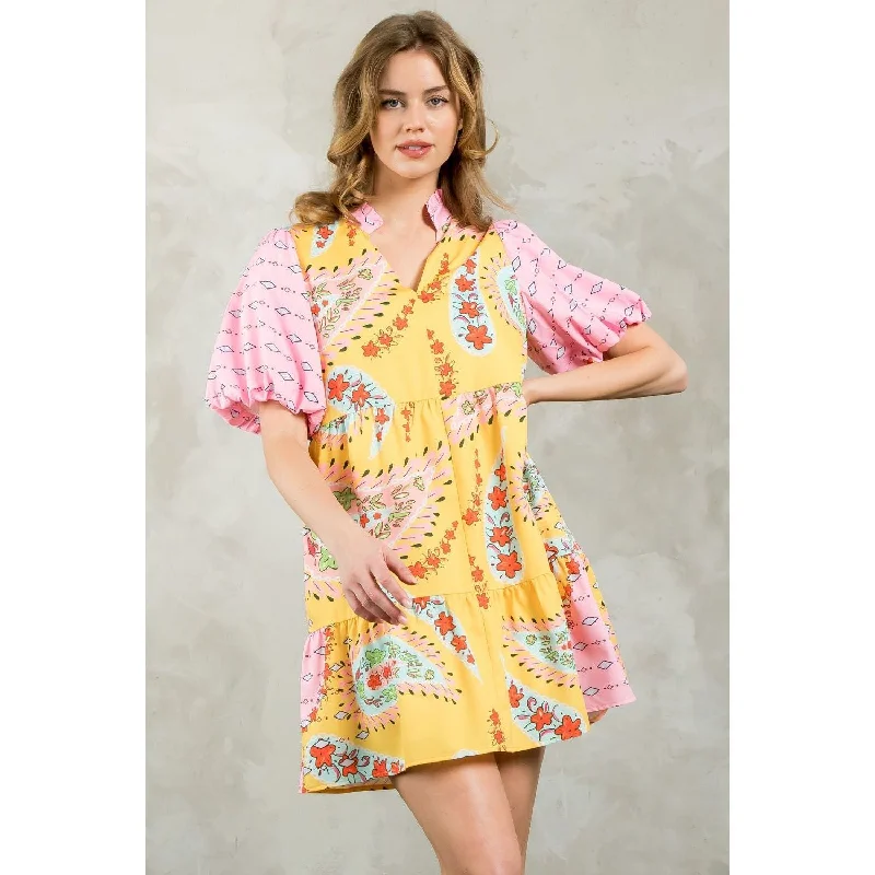 Kayla Puff Sleeve Flower Print THML Dress- SALE Tunics Stylish modern