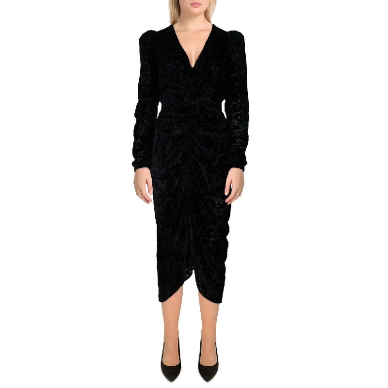 Womens Velvet Midi Cocktail And Party Dress Tunics Spring floral