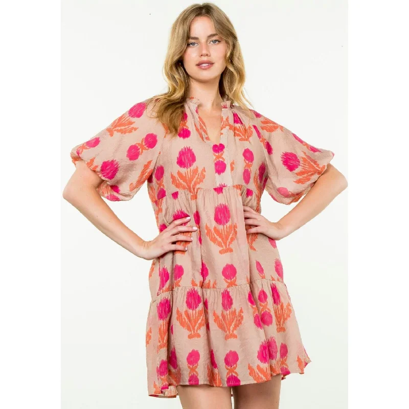 Kresta Rose Print Elbow Sleeve THML Dress Halter Neckline Beach
